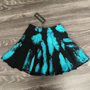dolls kill crystal heart black and blue tie dye pleated mini skirt